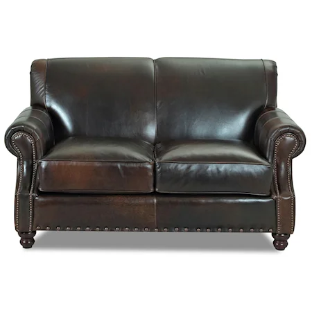 Traditional Leather Loveseat with Nail Head Trim